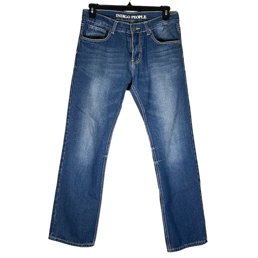 Indigo People Straight Leg Denim - Men's Size 33 X 32 Distressed Blue Jeans